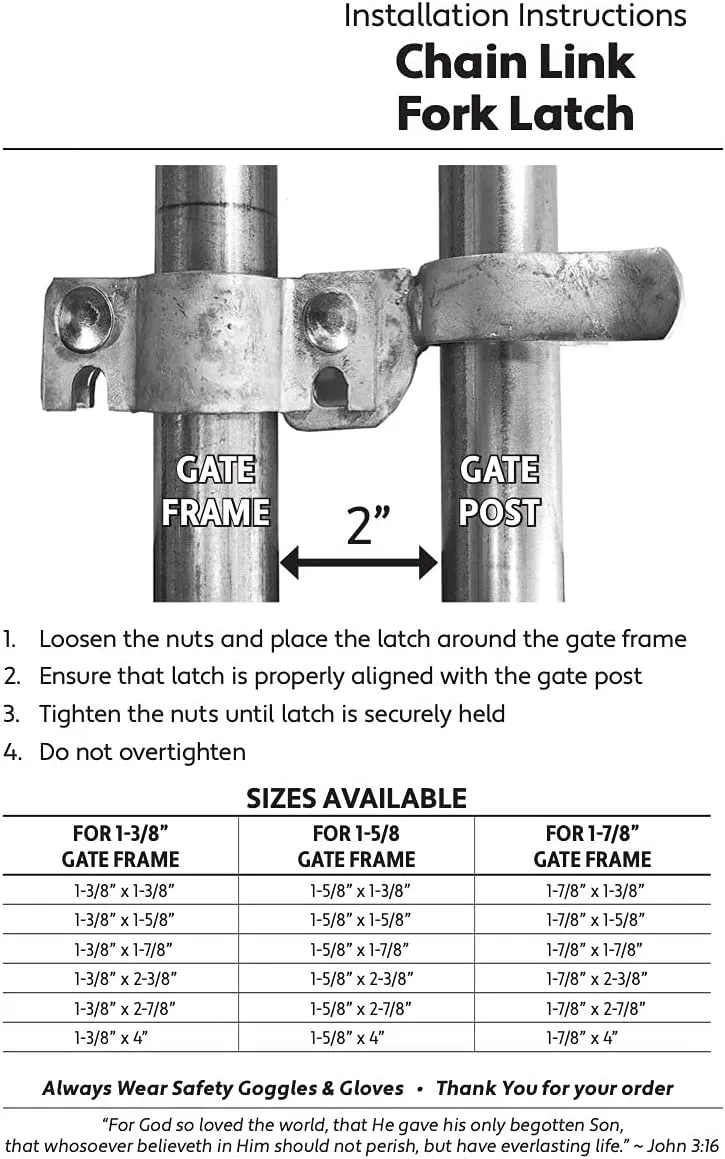 1-3/8" x 2-3/8" Chain Link Fence Gate Fork Latch - Fence Gate Latch - Galvanized Fence Gate Latch with Hole for Padlock
