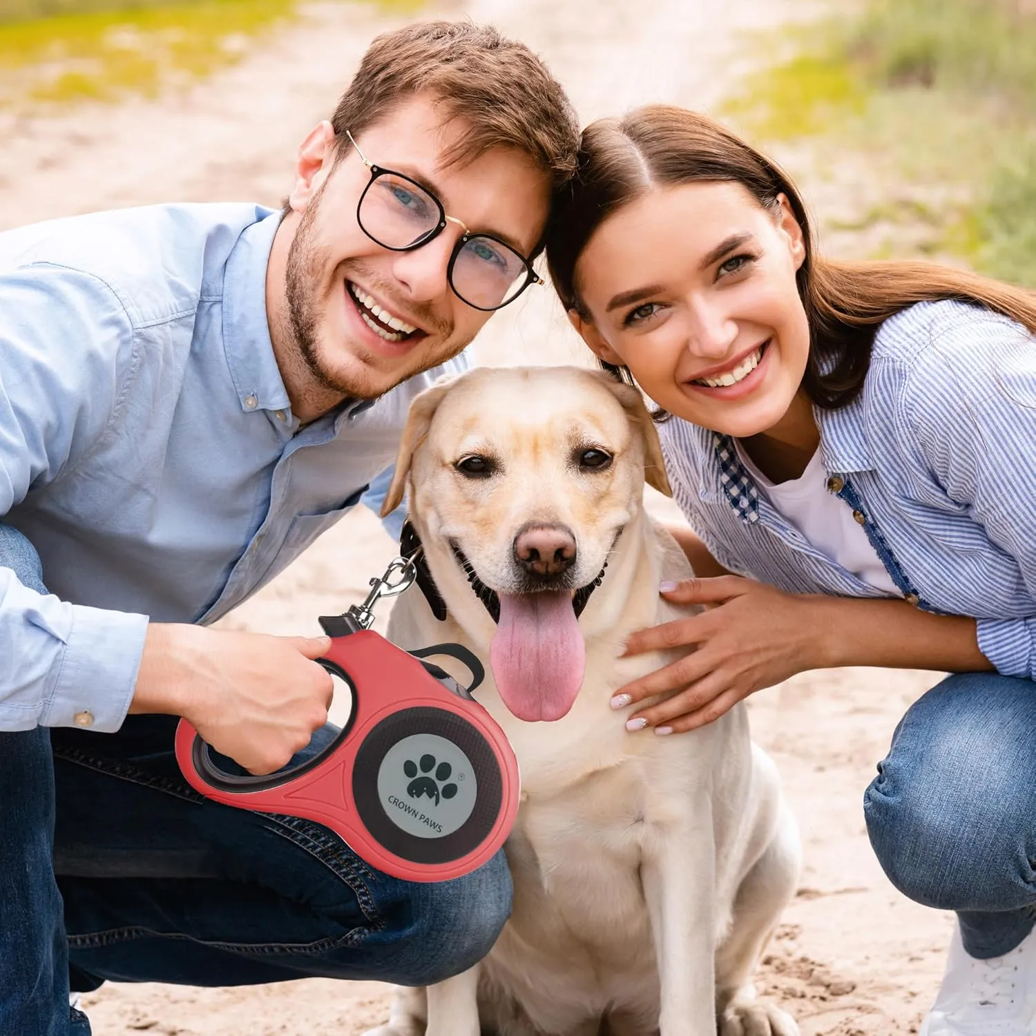 16 ft Retractable Dog Leash for Extra Large Dogs up to 130 lbs,Tangle-Free Nylon Tape,Red Dan24 XL