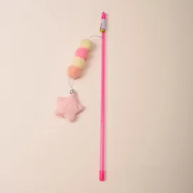 2 Pcs Pink Cat Stick Toy Elastic Rope Plush Ball Star Pendant Bite-Resistant Comfortable Grip Relieve Boredom Handmade Kitten Teaser Wand Cat Mice and Animals Toys Pet Supplies