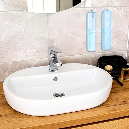 2 Pcs Portable Toothbrush Case, Clear Blue Travel Toothbrush Holder Cover