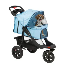 3 Wheels Pet Stroller for Dogs & Cats - Foldable Jogger with Storage Basket & Waterproof Puppy Carrier, Blue