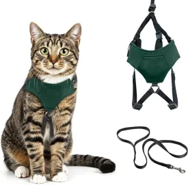 A1HC Escape Proof Cat Harness and Leash - Soft Adjustable Vest, Comfortable Mesh and Long Strips with Air Tag Pocket, Easy Control, Safe Walking Harness for Cats & Kittens - Dark Green (Medium)