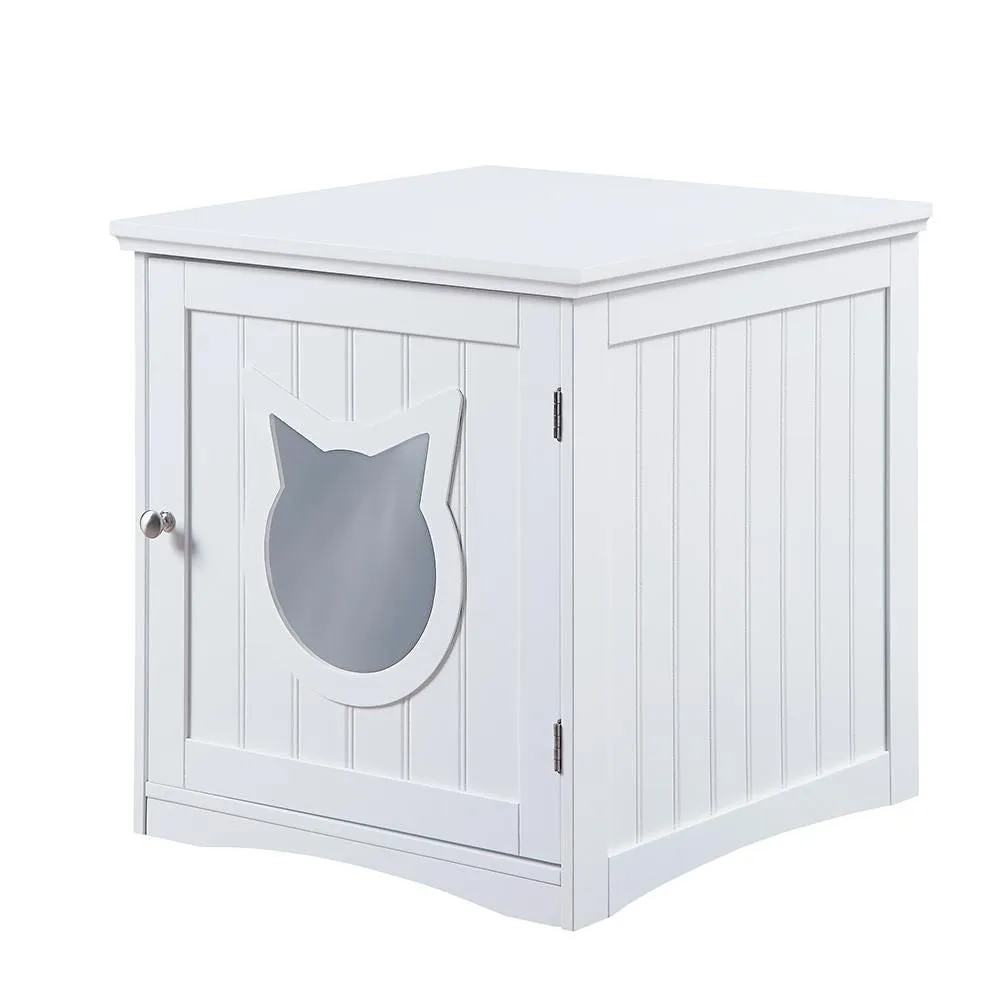 Cat House Side Table, Nightstand Pet House, Litter Box Enclosure, White