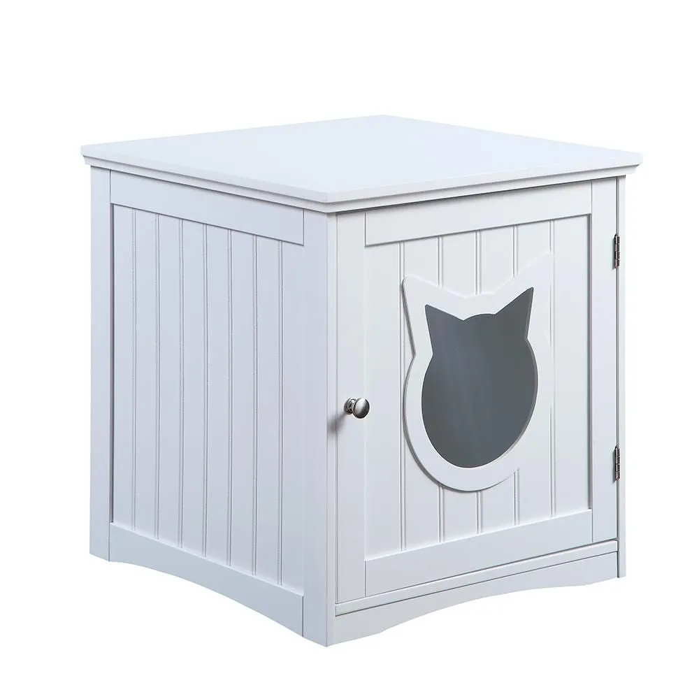 Cat House Side Table, Nightstand Pet House, Litter Box Enclosure, White