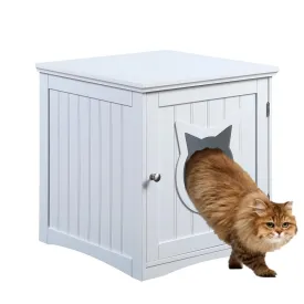 Cat House Side Table, Nightstand Pet House, Litter Box Enclosure, White