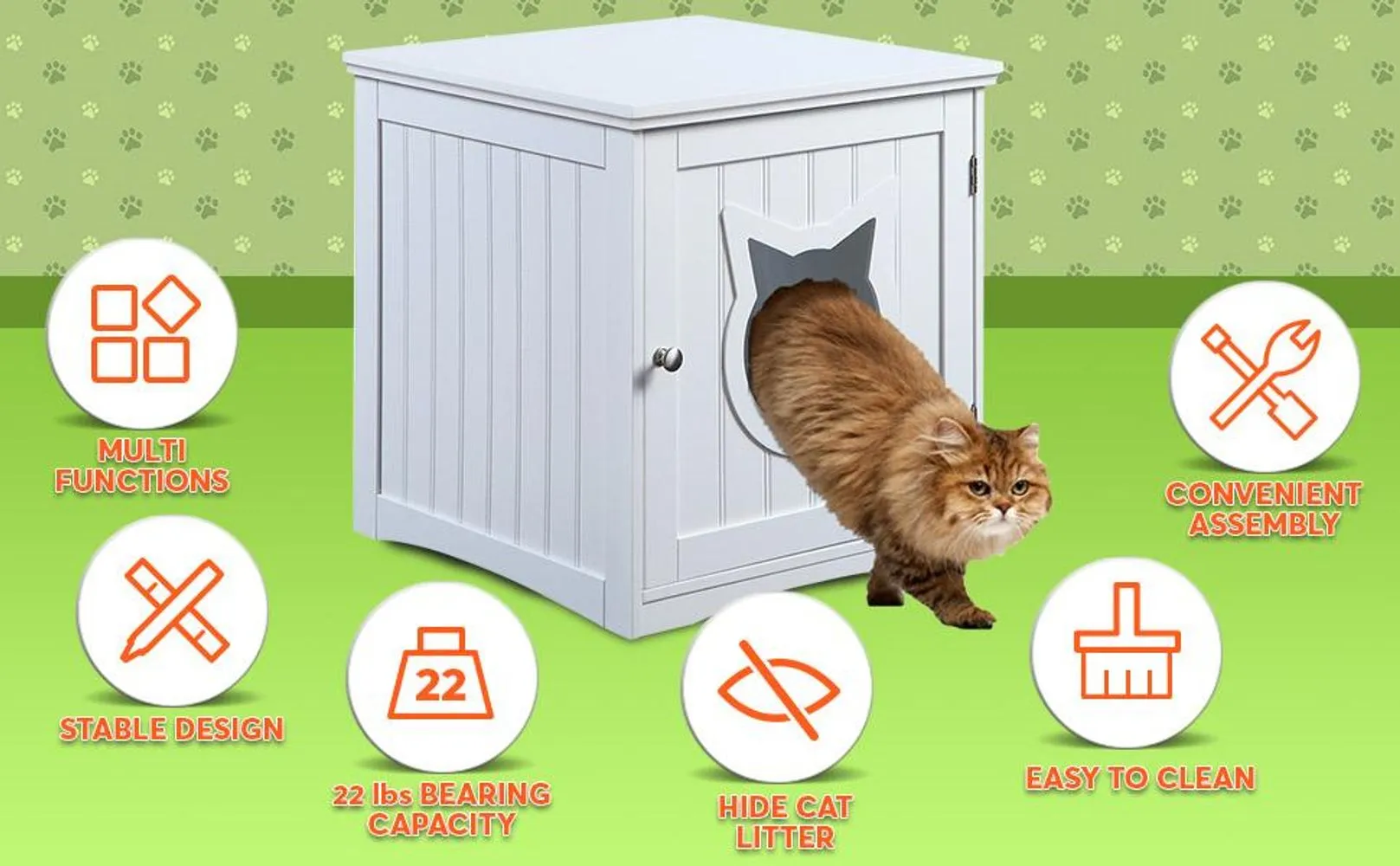 Cat House Side Table, Nightstand Pet House, Litter Box Enclosure, White
