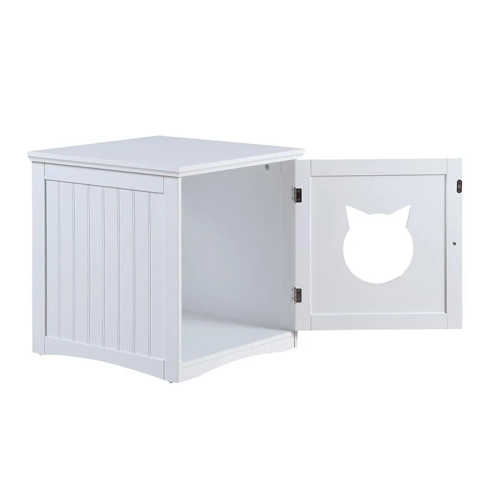 Cat House Side Table, Nightstand Pet House, Litter Box Enclosure, White