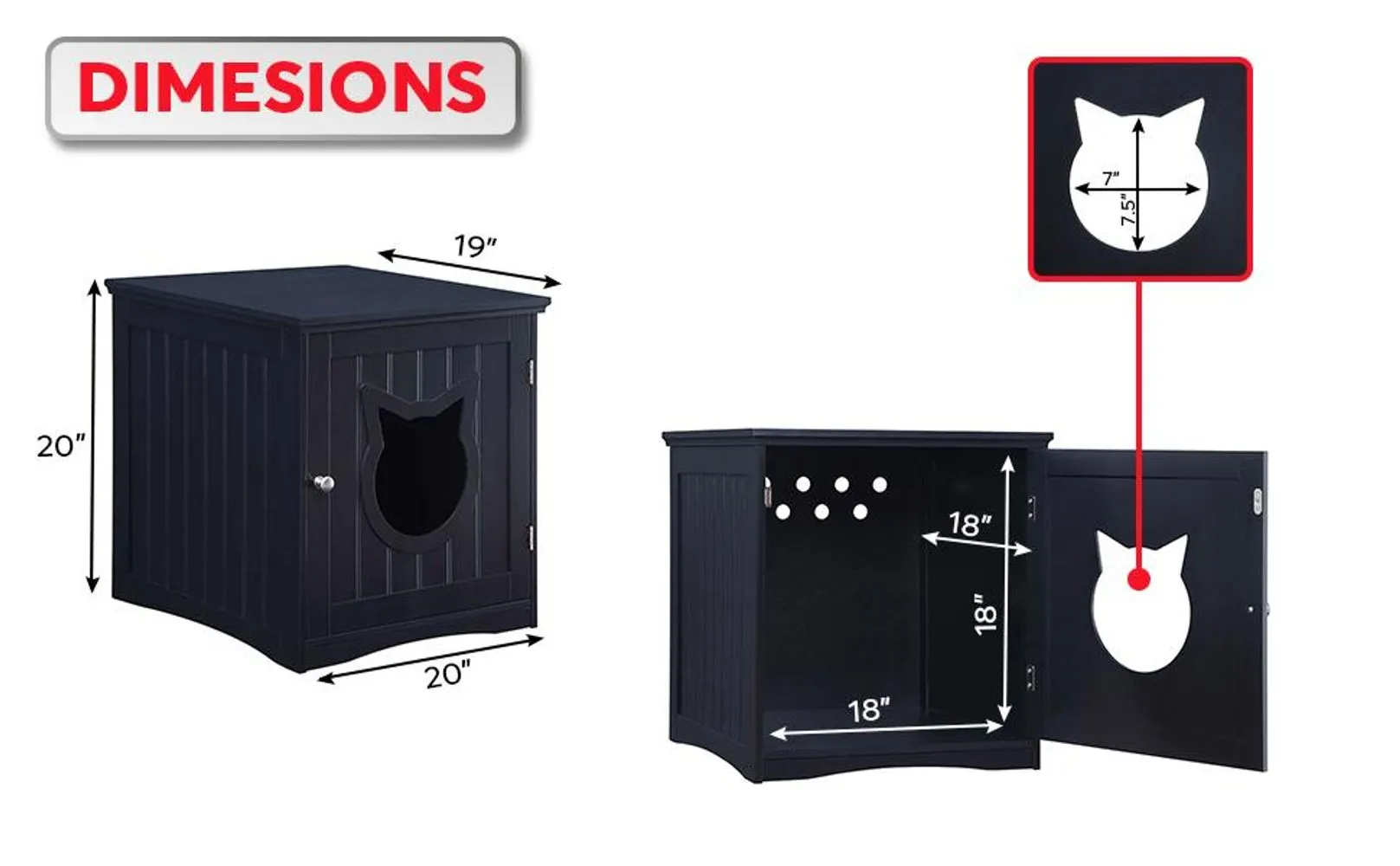 Cat House Side Table, Nightstand Pet House, Litter Box Enclosure, White