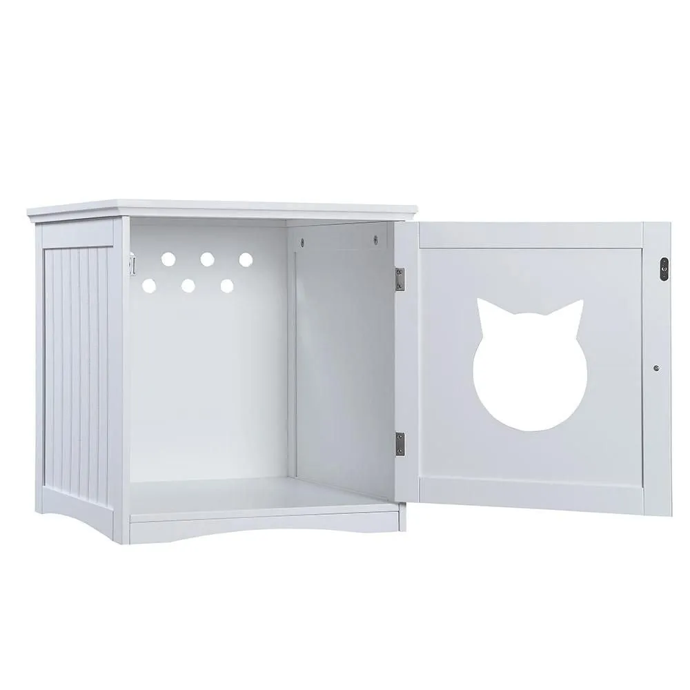 Cat House Side Table, Nightstand Pet House, Litter Box Enclosure, White