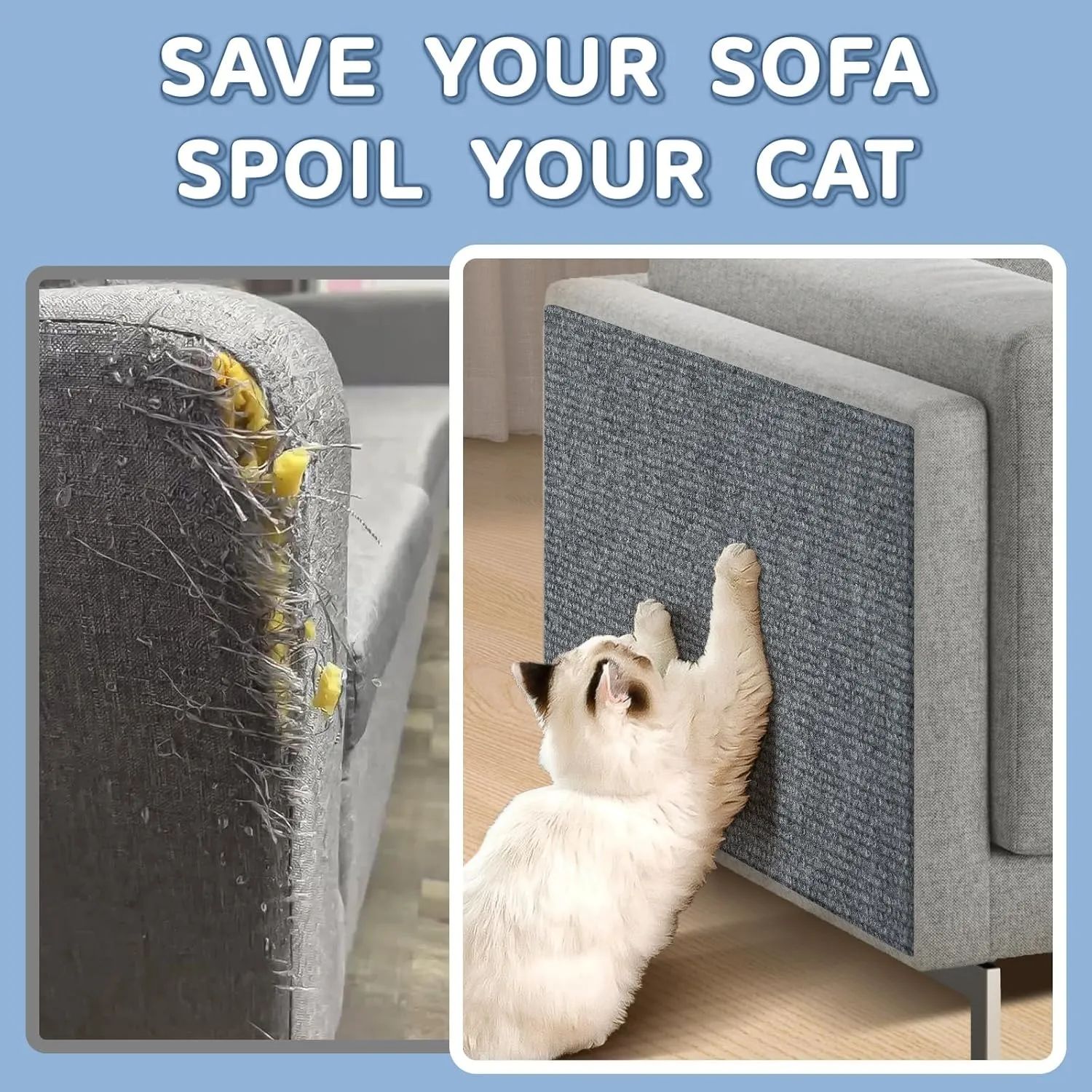 Cat Scratching Mat 78.7"x15.8", Self-Adhesive Cat Carpet Scratcher Replacement for Cat Tree Post Wall Shelves, DIY Climbing Cat Scratcher