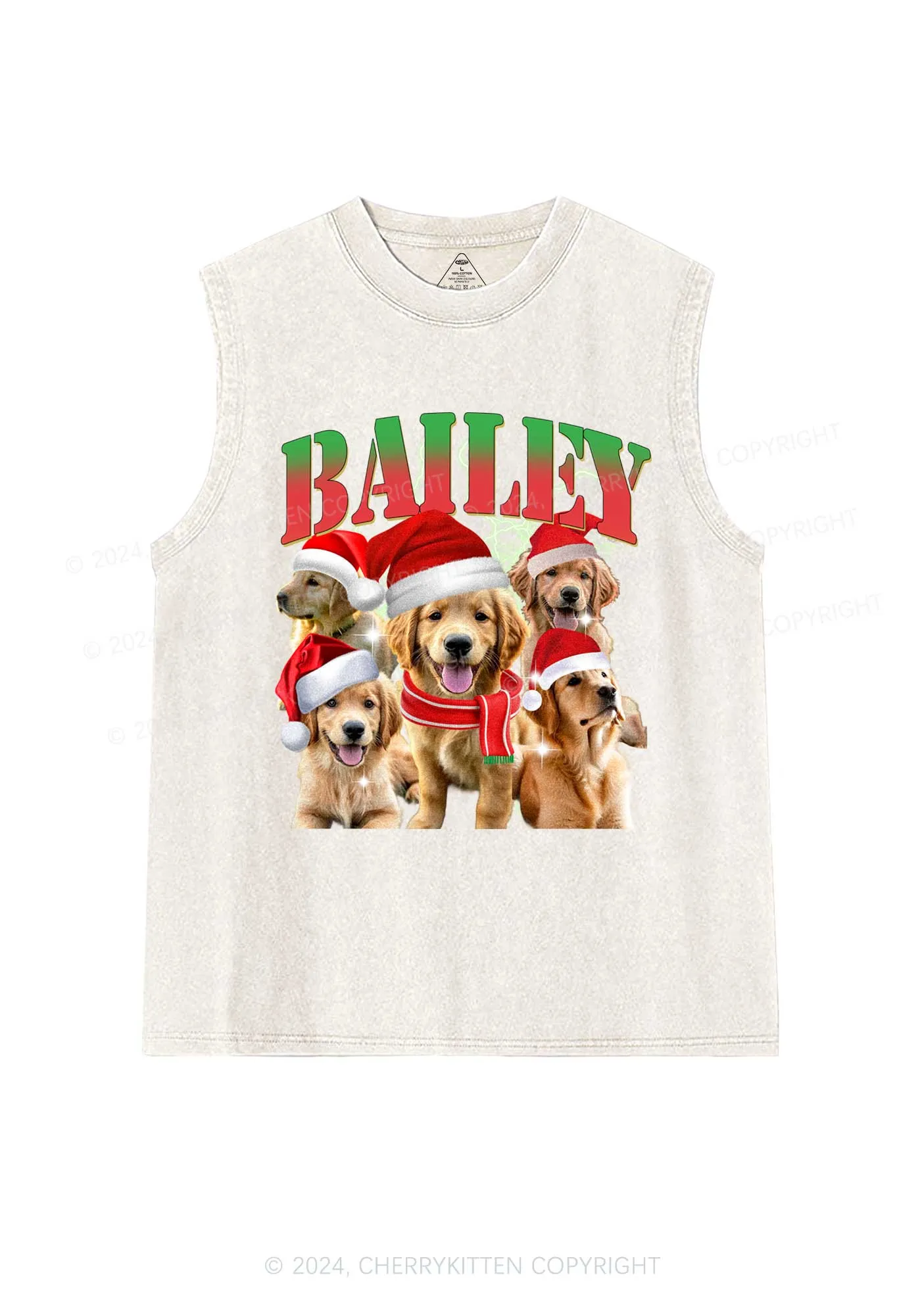 Christmas Custom Pet Photo Y2K Washed Tank Cherrykitten