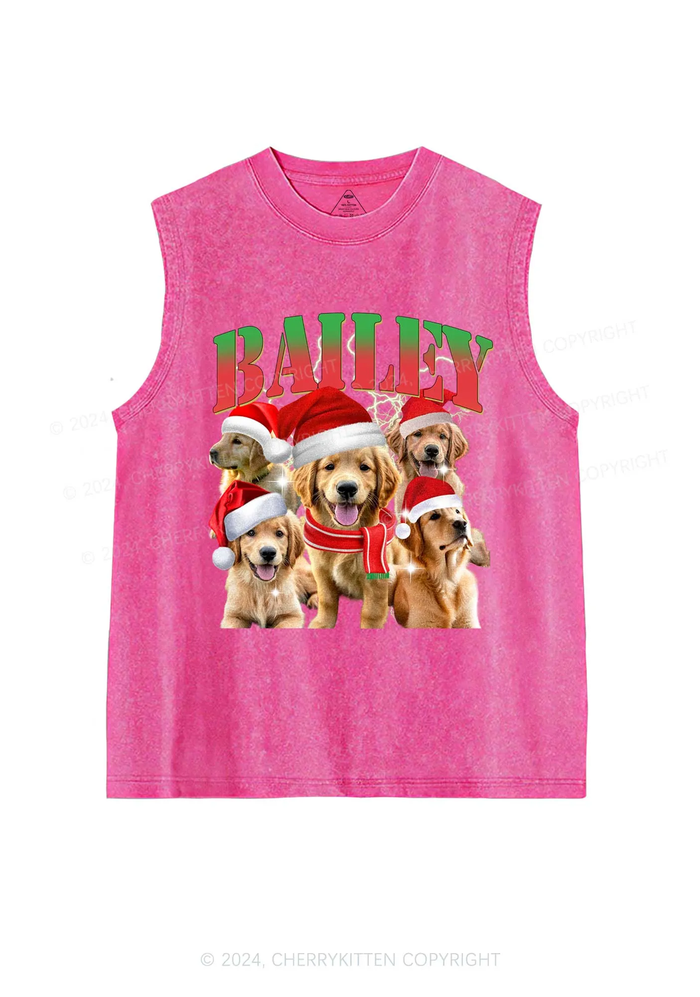 Christmas Custom Pet Photo Y2K Washed Tank Cherrykitten