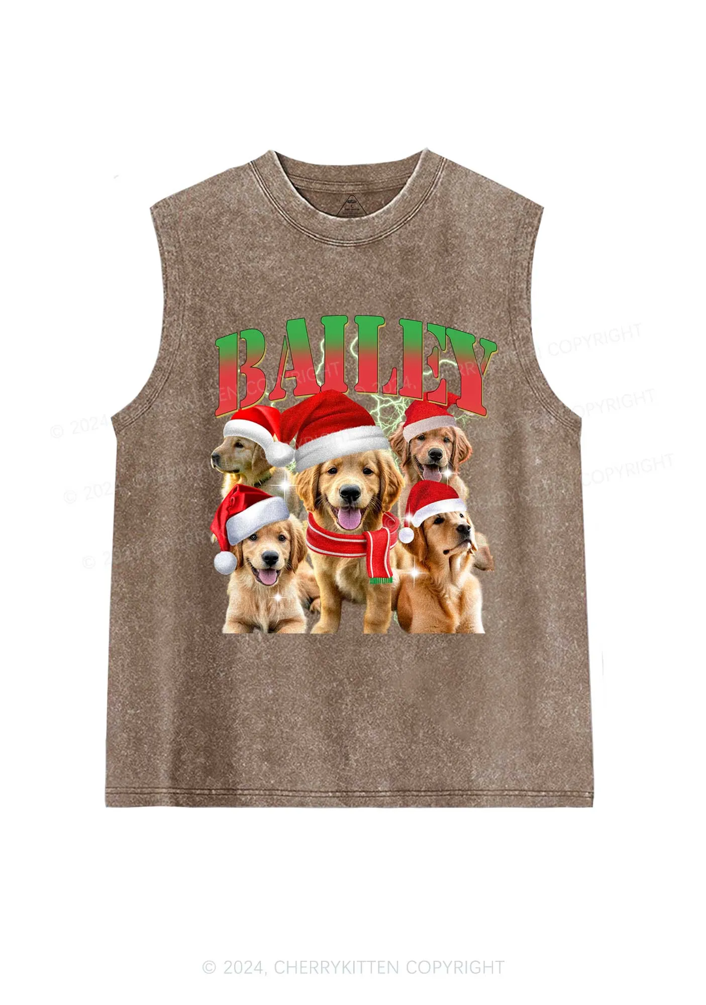 Christmas Custom Pet Photo Y2K Washed Tank Cherrykitten