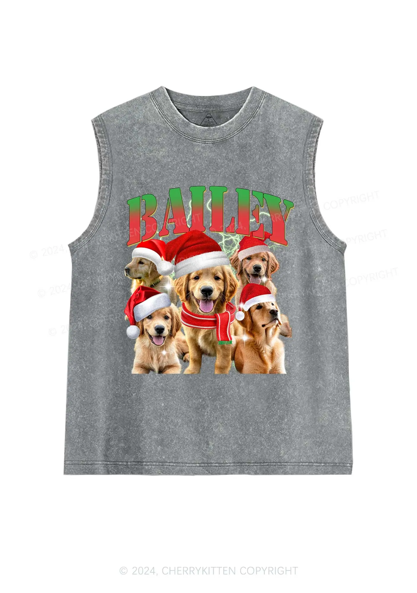 Christmas Custom Pet Photo Y2K Washed Tank Cherrykitten