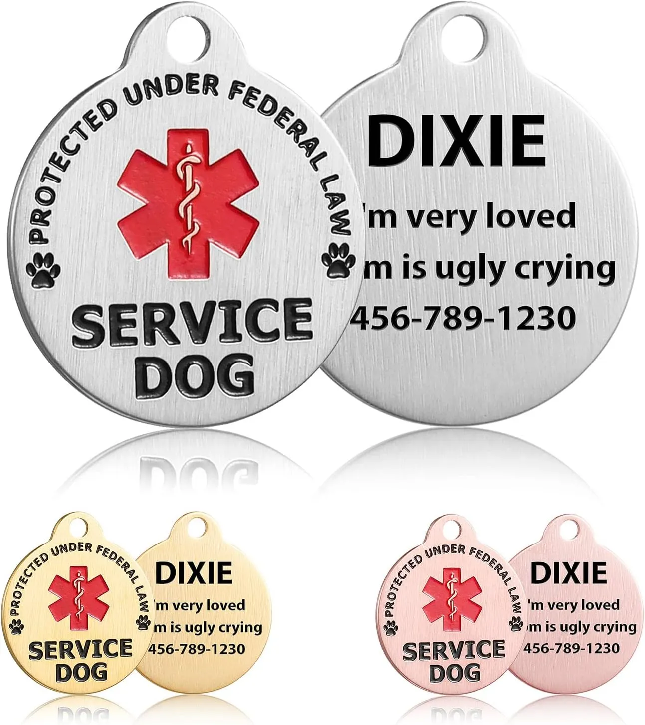Custom Engraved Emotional Support Animal (ESA) and Service Dog & Cat ID Tag, Customized Info Engraved on Stainless Steel Tag for Therapy Pets, Personalized Laser Engraved Dog Collar Tag