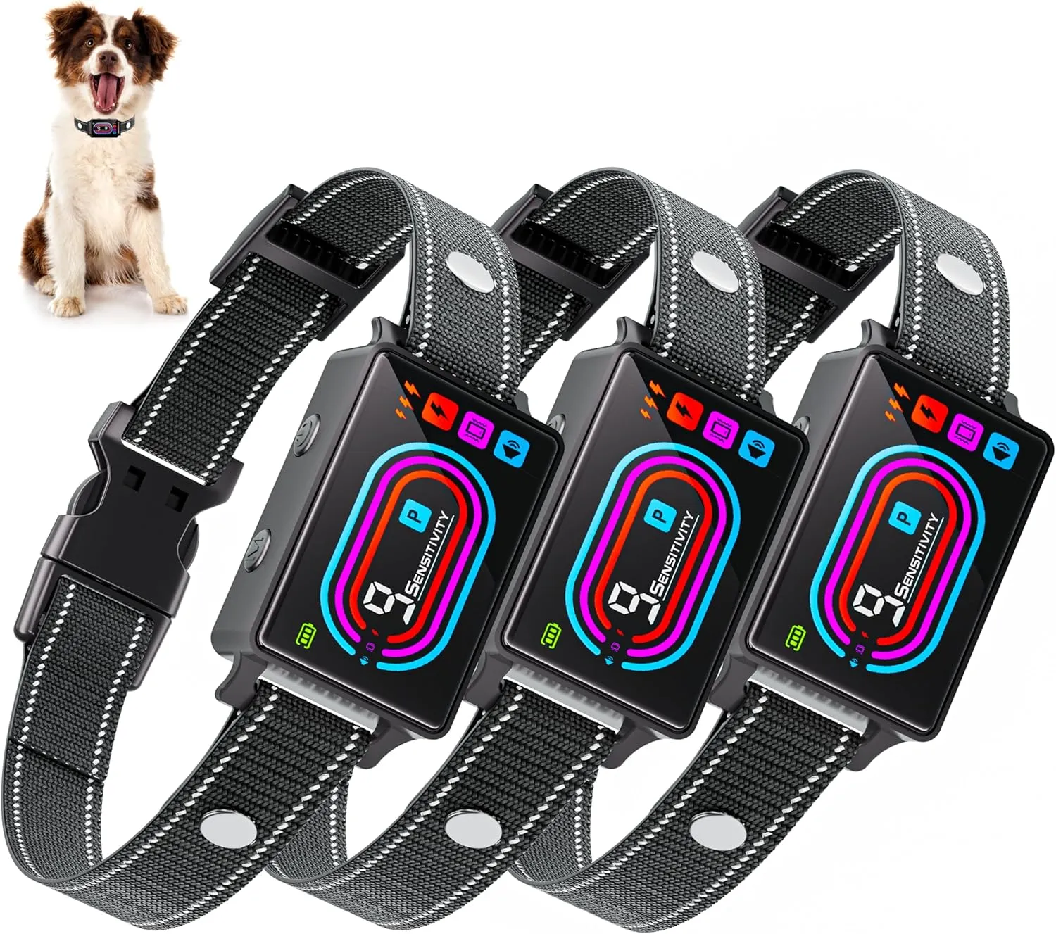 Dog Bark Collar 3 Pack, 2025 Smart Bark Collars for Dogs Large Medium Small 5-130 lbs, Bark Collar 9 Adjustable Sensitivity 5 Training Modes, Anti-Bark Training Collar Beeping Vibrator