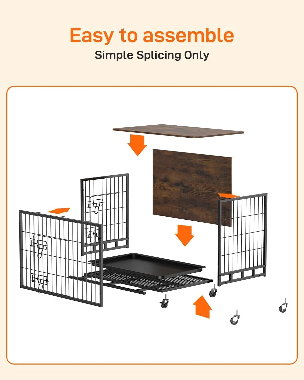 Dog Crate Furniture, 27" Dog Kennel End Table, Wooden Dog Cage with Wheels & Double Doors, Dog Crate Indoor Dog House for Large Medium Dogs, Rustic Brown