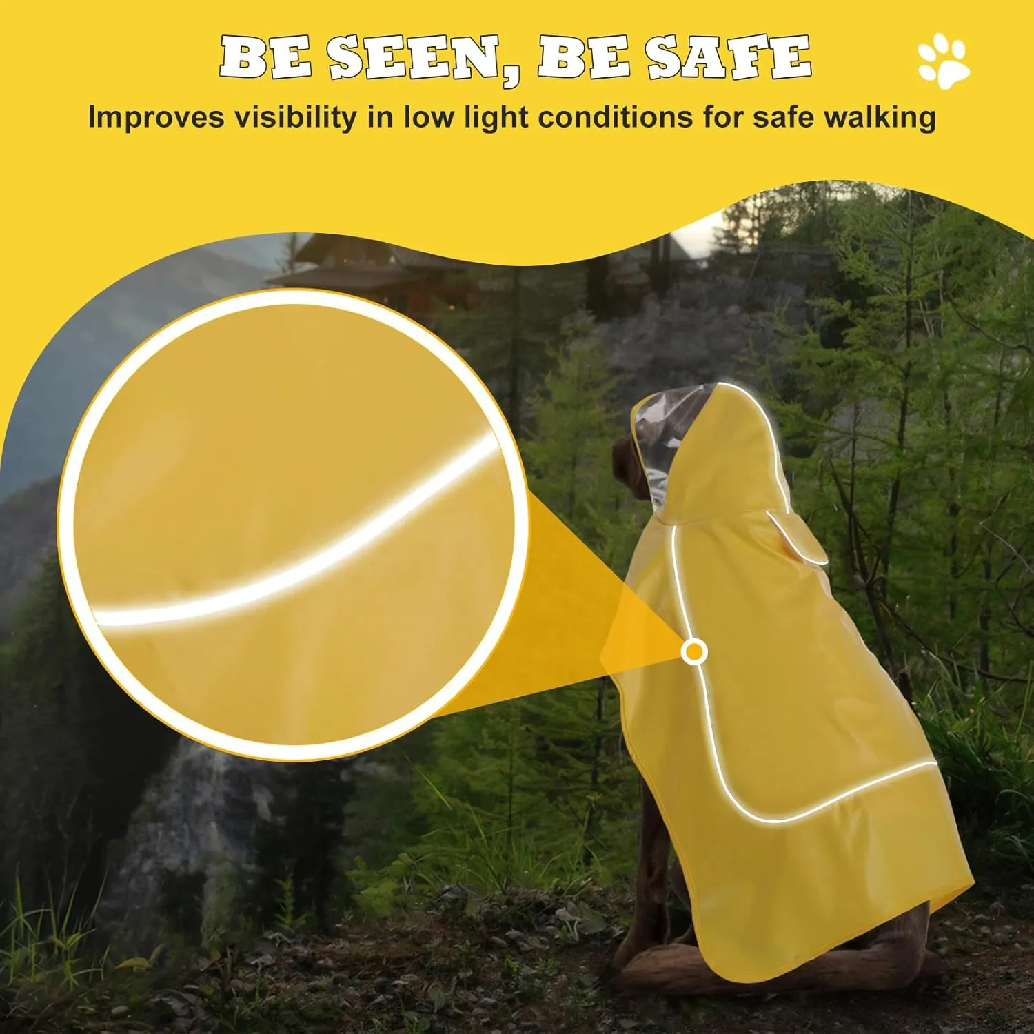 Dog Raincoat for Large Medium Small Dogs, Adjustable Dog Rain Jacket with Clear Hood, Dog Poncho with Magic Tape and Reflective Strips, Yellow, 3XL