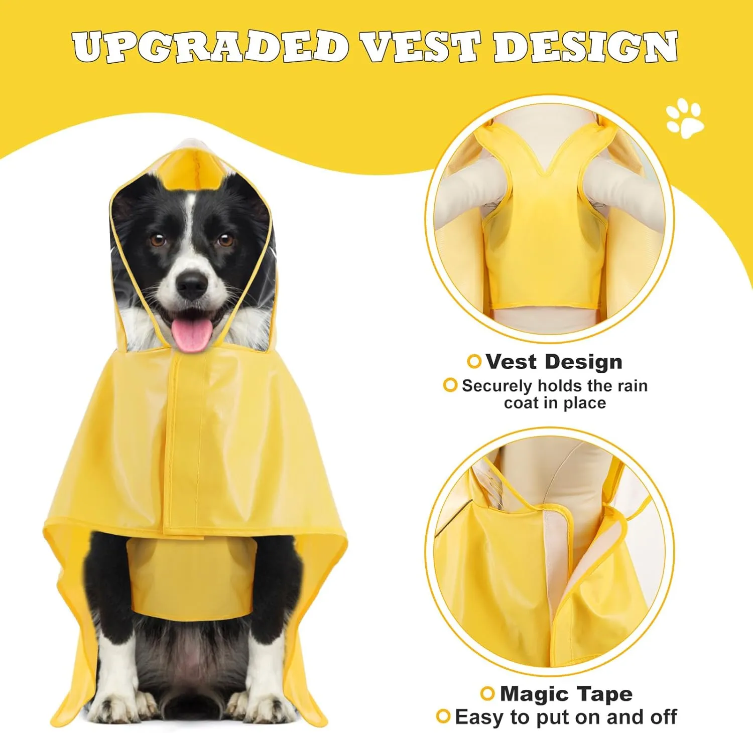 Dog Raincoat for Large Medium Small Dogs, Adjustable Dog Rain Jacket with Clear Hood, Dog Poncho with Magic Tape and Reflective Strips, Yellow, 3XL