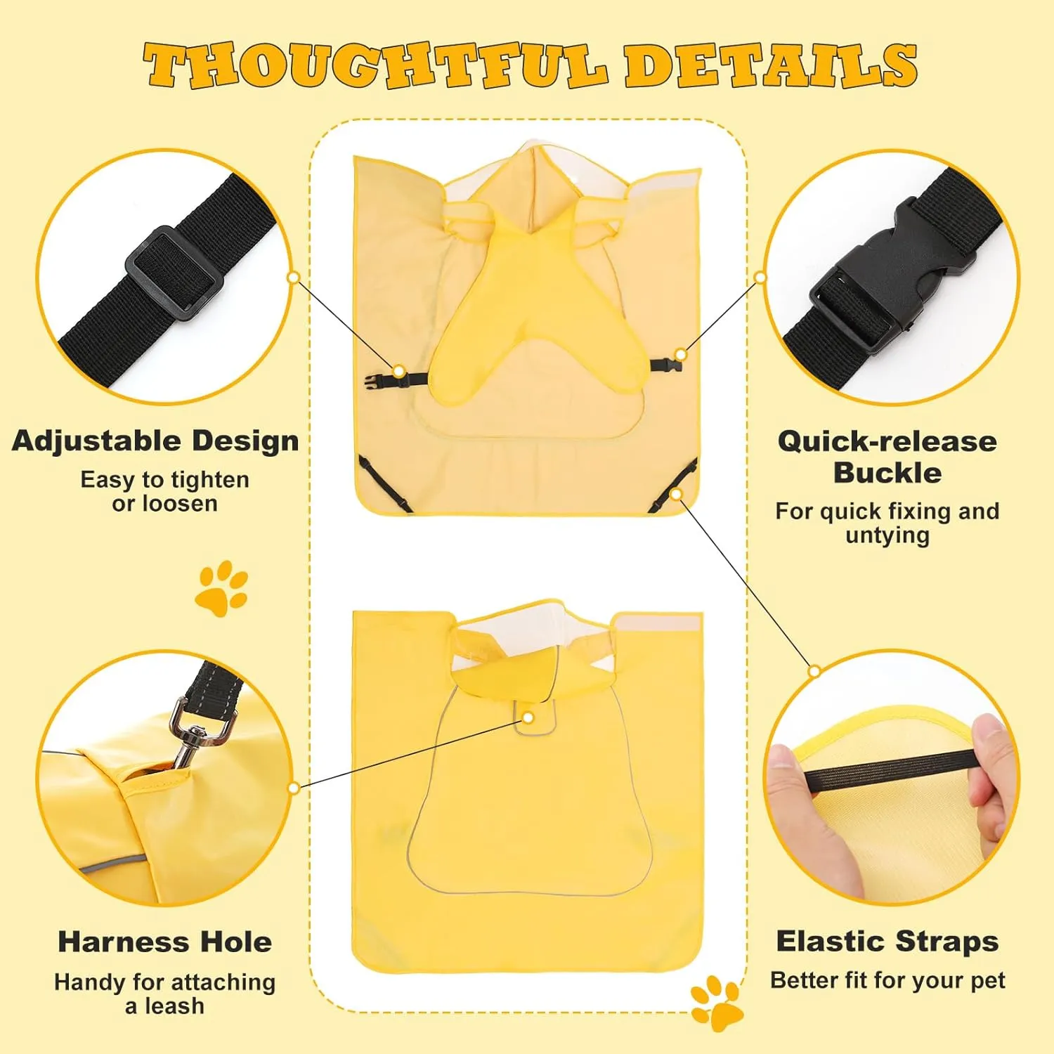 Dog Raincoat for Large Medium Small Dogs, Adjustable Dog Rain Jacket with Clear Hood, Dog Poncho with Magic Tape and Reflective Strips, Yellow, 3XL