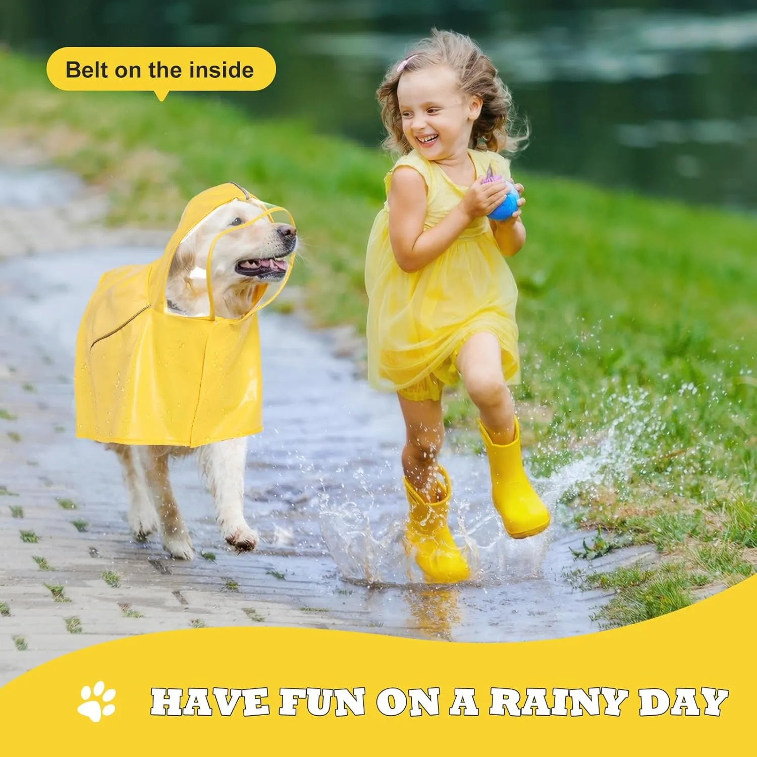 Dog Raincoat for Large Medium Small Dogs, Adjustable Dog Rain Jacket with Clear Hood, Dog Poncho with Magic Tape and Reflective Strips, Yellow, 3XL