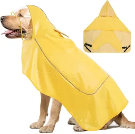Dog Raincoat for Large Medium Small Dogs, Adjustable Dog Rain Jacket with Clear Hood, Dog Poncho with Magic Tape and Reflective Strips, Yellow, 3XL