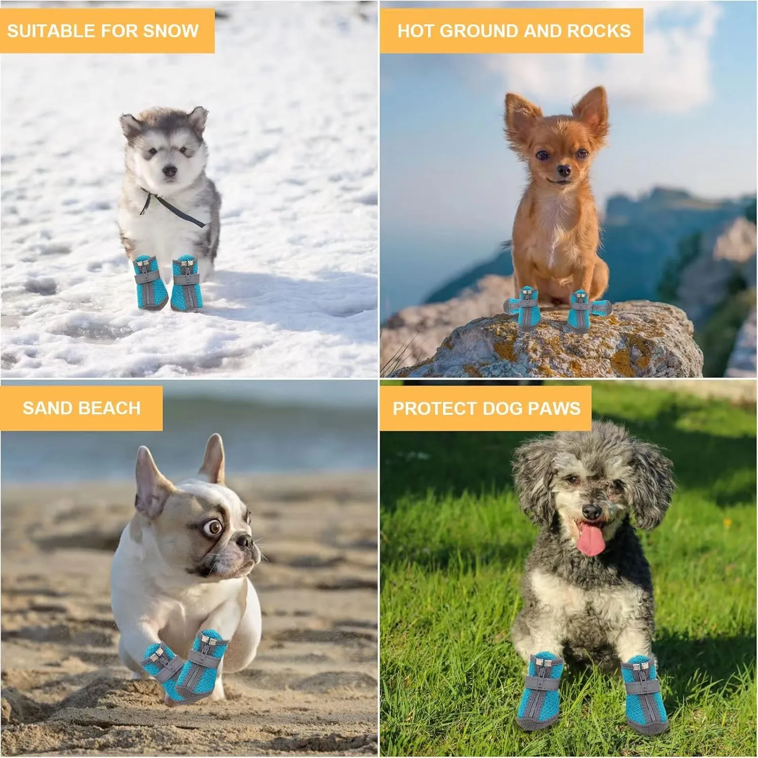 Dog Shoes for Small Dogs, Puppy Dog Boots & Paw Protector for Winter Snow Day, Summer Hot Pavement, Waterproof in Rain Weather, Ourdoor Hiking, Indoor Hardfloors with Anti Slip Sole 4PCS
