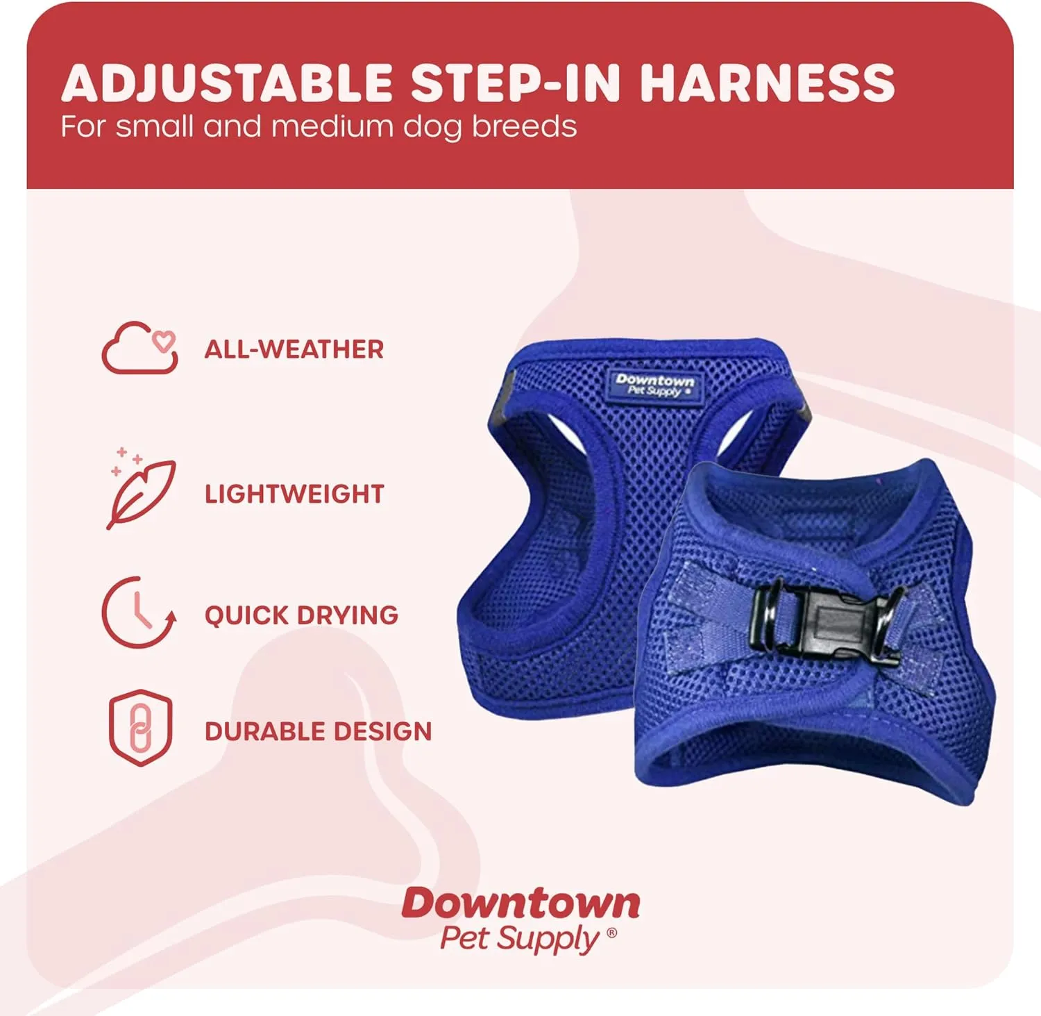 Downtown Pet Supply Step in Dog Harness for Teacup Dogs & Cats No Pull, XX-Small, Blue - Adjustable Harness with Padded Mesh Fabric and Reflective Trim - Buckle Strap Harness for Dogs