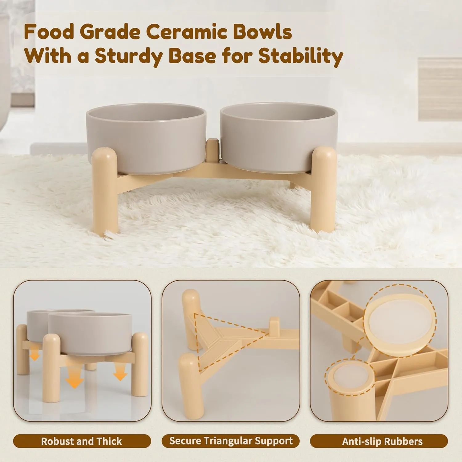 Elevated Ceramic Dog Bowl Set of 2 - Double Dishes with Non-Slip Stand - Raised Food and Water Bowls - Ideal for Small to Medium Dogs - Each Holds 2 Cups (28.75 fl oz) - White