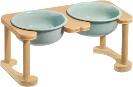 Elevated Ceramic Dog Bowls, Raised Dog Bowl with Anti-Slip Stand, Pet Feeding Dishes for Medium Sized Dogs, Modern Pet Feeder Bowl, Dog Food & Water Bowl Set (6.3" Tall-28oz-Light Green)