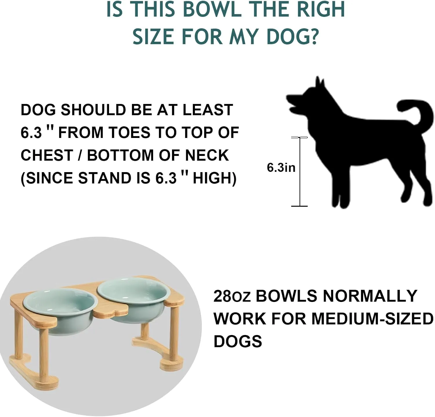 Elevated Ceramic Dog Bowls, Raised Dog Bowl with Anti-Slip Stand, Pet Feeding Dishes for Medium Sized Dogs, Modern Pet Feeder Bowl, Dog Food & Water Bowl Set (6.3" Tall-28oz-Light Green)