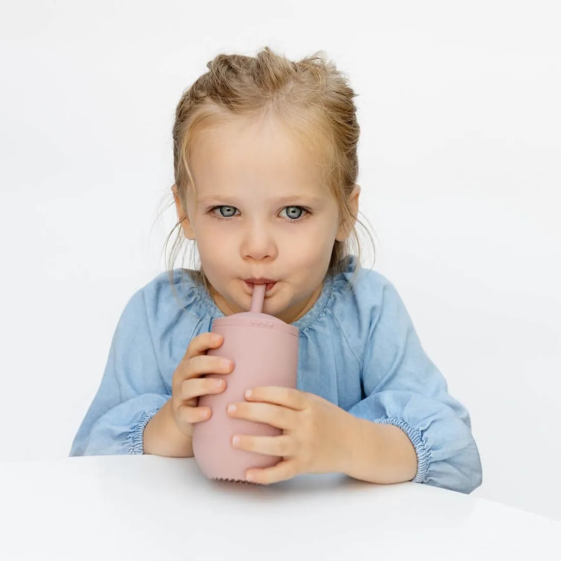 ezpz Happy Cup   Straw System - 24 months  (Blush) - 100% Silicone Cup   Straw for Older Toddler   Preschoolers
