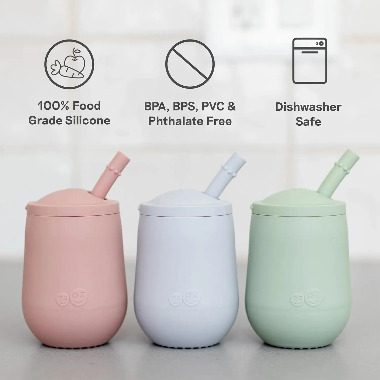 ezpz Mini Cup   Straw Training System - 9 Months  (Gray) - 100% Silicone Training Cup for Infants   Toddlers - Designed by a Pediatric Feeding Specialist