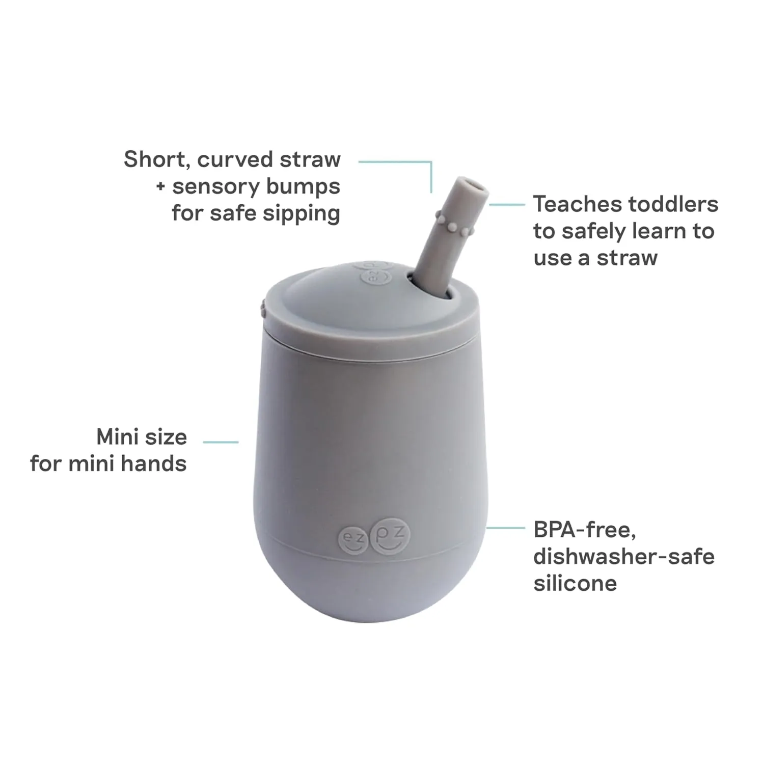 ezpz Mini Cup   Straw Training System - 9 Months  (Gray) - 100% Silicone Training Cup for Infants   Toddlers - Designed by a Pediatric Feeding Specialist