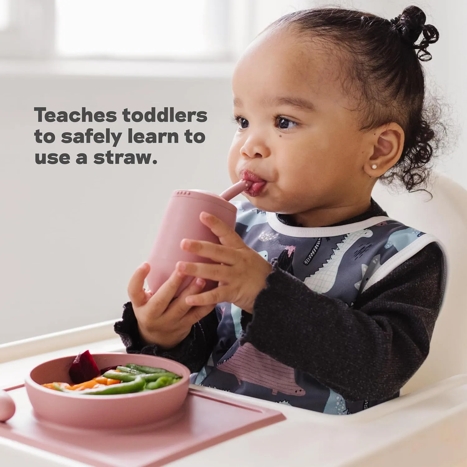 ezpz Mini Cup   Straw Training System - 9 Months  (Gray) - 100% Silicone Training Cup for Infants   Toddlers - Designed by a Pediatric Feeding Specialist