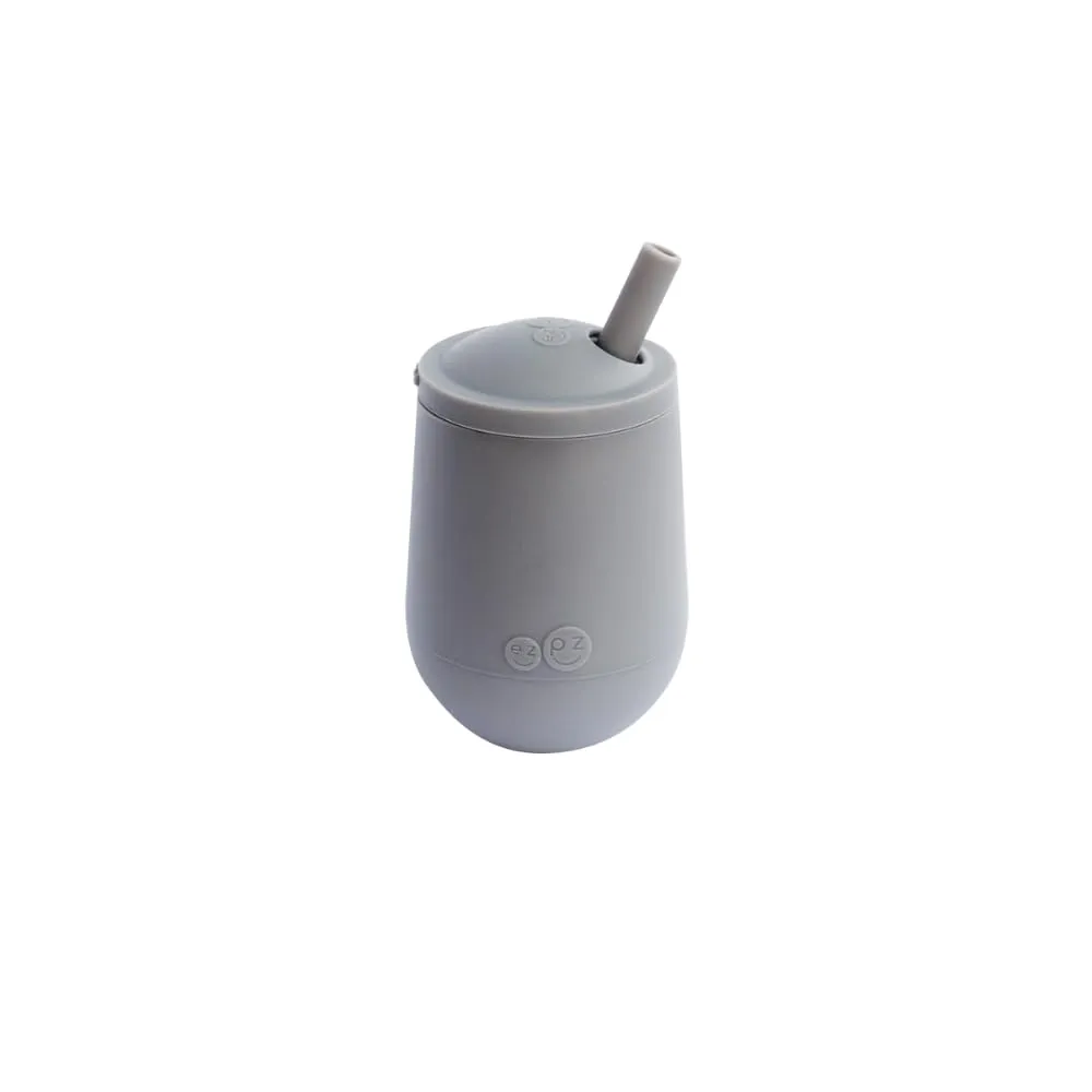 ezpz Mini Cup   Straw Training System - 9 Months  (Gray) - 100% Silicone Training Cup for Infants   Toddlers - Designed by a Pediatric Feeding Specialist