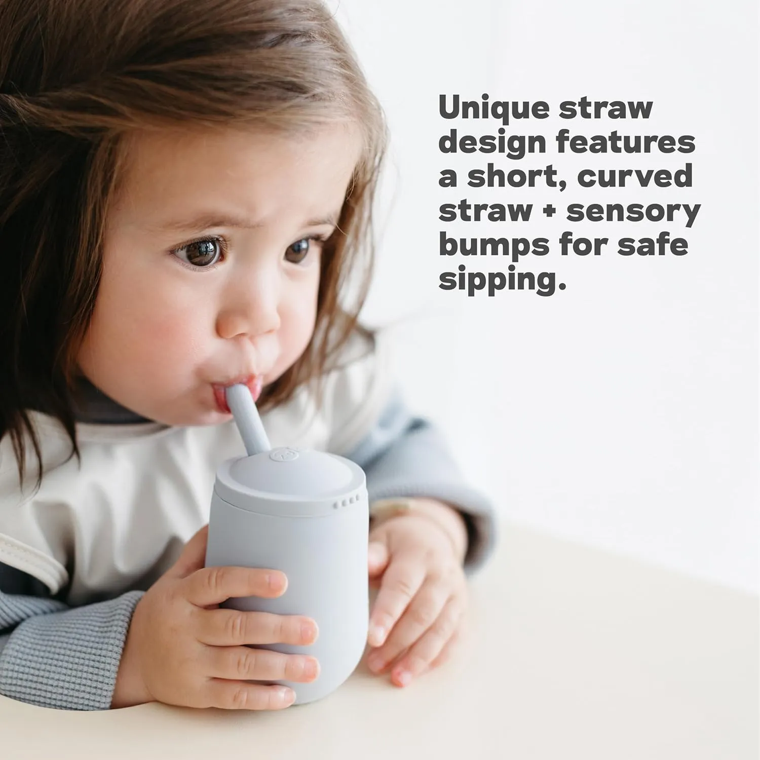 ezpz Mini Cup   Straw Training System - 9 Months  (Gray) - 100% Silicone Training Cup for Infants   Toddlers - Designed by a Pediatric Feeding Specialist