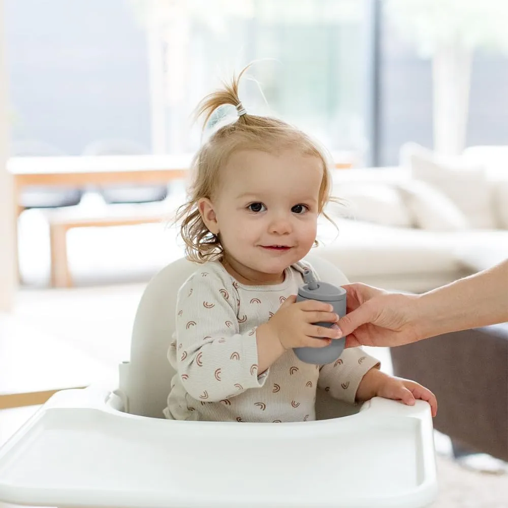 ezpz Mini Cup   Straw Training System - 9 Months  (Gray) - 100% Silicone Training Cup for Infants   Toddlers - Designed by a Pediatric Feeding Specialist