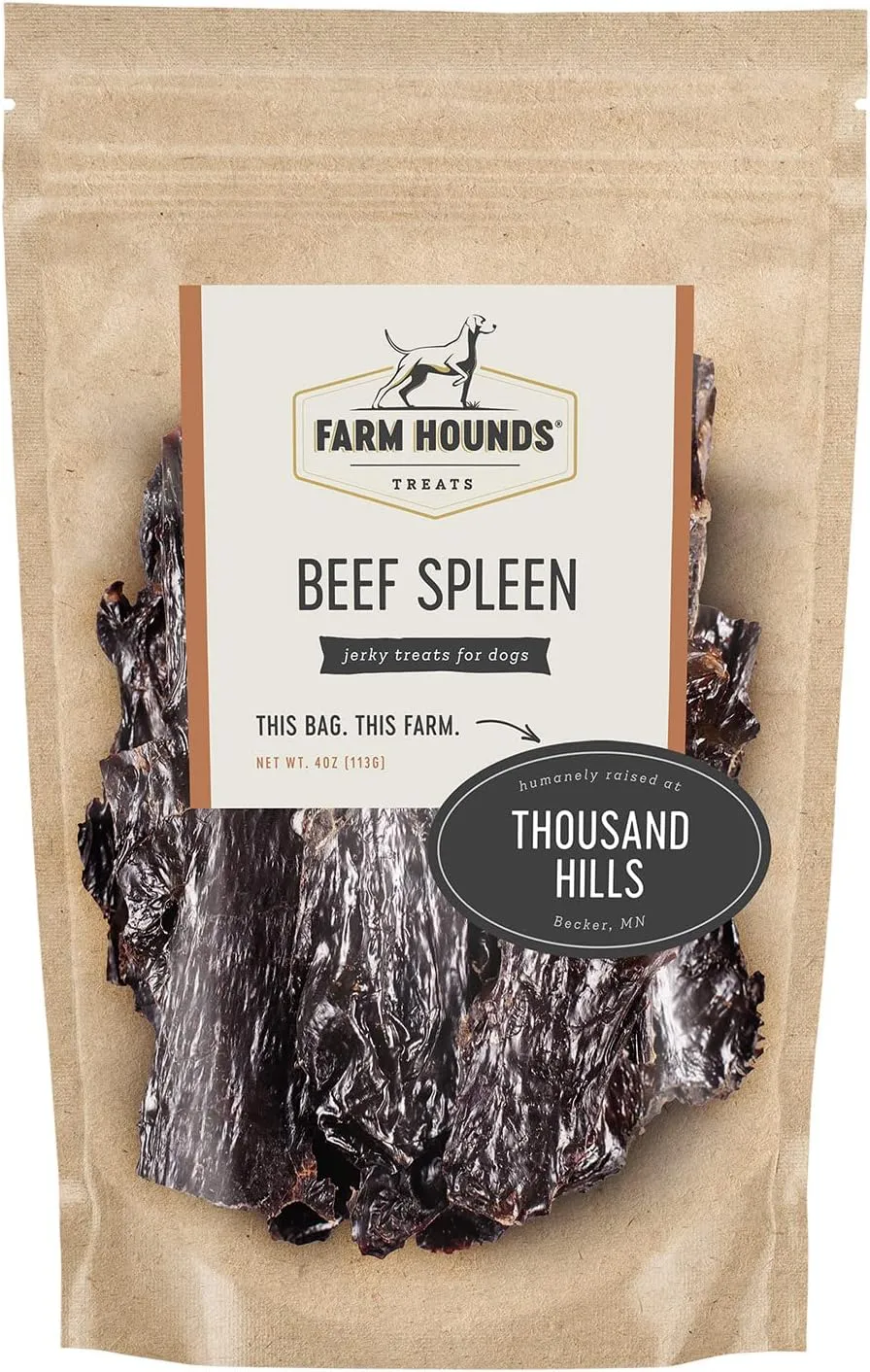 Farm Hounds - Beef Spleen - Premium Natural Beef Spleen Jerky For Dogs - Made From 100% Humanely Raised Cattle - Organ Treat - Great For Training & Treats - No Added Fillers - Made in USA -4oz -2 Pack