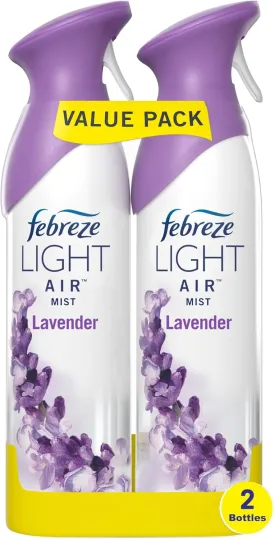 Febreze Air Mist Air Freshener Spray, Odor-Fighting Room Spray, Air Fresheners for Home and Bathroom and Kitchen, Aerosol Can, Light Lavender Scent, 8.8oz, 2 Count