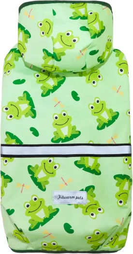 Fitwarm Funny Frog Dog Raincoat with Hood, Waterproof Rain Jacket for Small Dogs Boy Girl, Reflective Pet Poncho with Harness Hole, Packable, Adjustable, Green, Small
