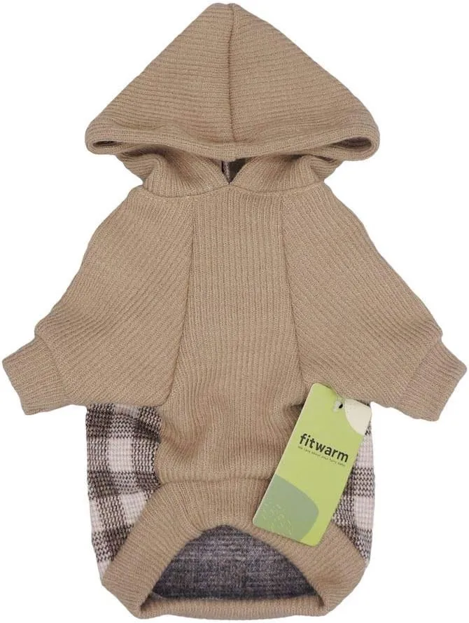 Fitwarm Tartan Plaid Dog Hoodie, Knitted Dog Clothes for Small Dogs Boy, Pet Sweatshirt, Knitted Sweater, Beige, Small