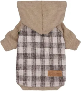 Fitwarm Tartan Plaid Dog Hoodie, Knitted Dog Clothes for Small Dogs Boy, Pet Sweatshirt, Knitted Sweater, Beige, Small