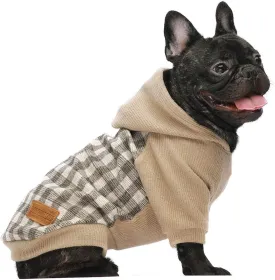 Fitwarm Tartan Plaid Dog Hoodie, Knitted Dog Clothes for Small Dogs Boy, Pet Sweatshirt, Knitted Sweater, Beige, XS