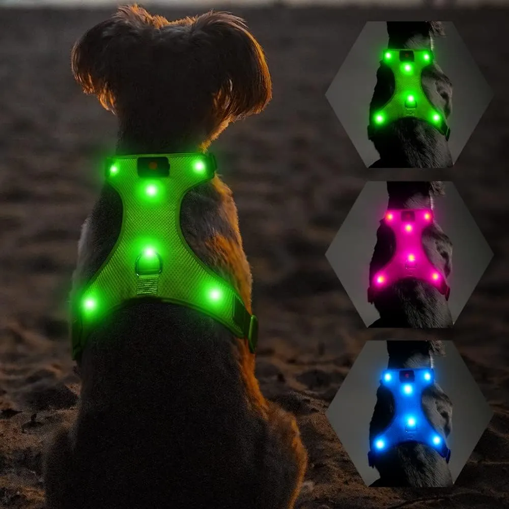 Flashseen LED Dog Harness,Lighted Up USB Rechargeable Pet Harness,Illuminated Reflective Glowing Dog Vest Adjustable Soft Padded No-Pull Suit for Small,Medium,Large Dogs (Green, M)