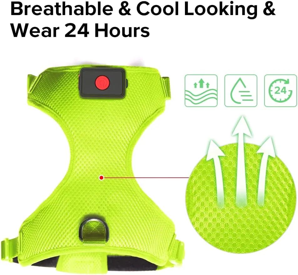 Flashseen LED Dog Harness,Lighted Up USB Rechargeable Pet Harness,Illuminated Reflective Glowing Dog Vest Adjustable Soft Padded No-Pull Suit for Small,Medium,Large Dogs (Green, M)