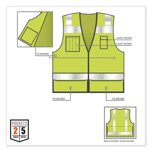 Glowear 8253hdz Class 2 Heavy-duty Mesh Surveyors Vest, Polyester, 4x-large/5x-large, Lime, Ships In 1-3 Business Days