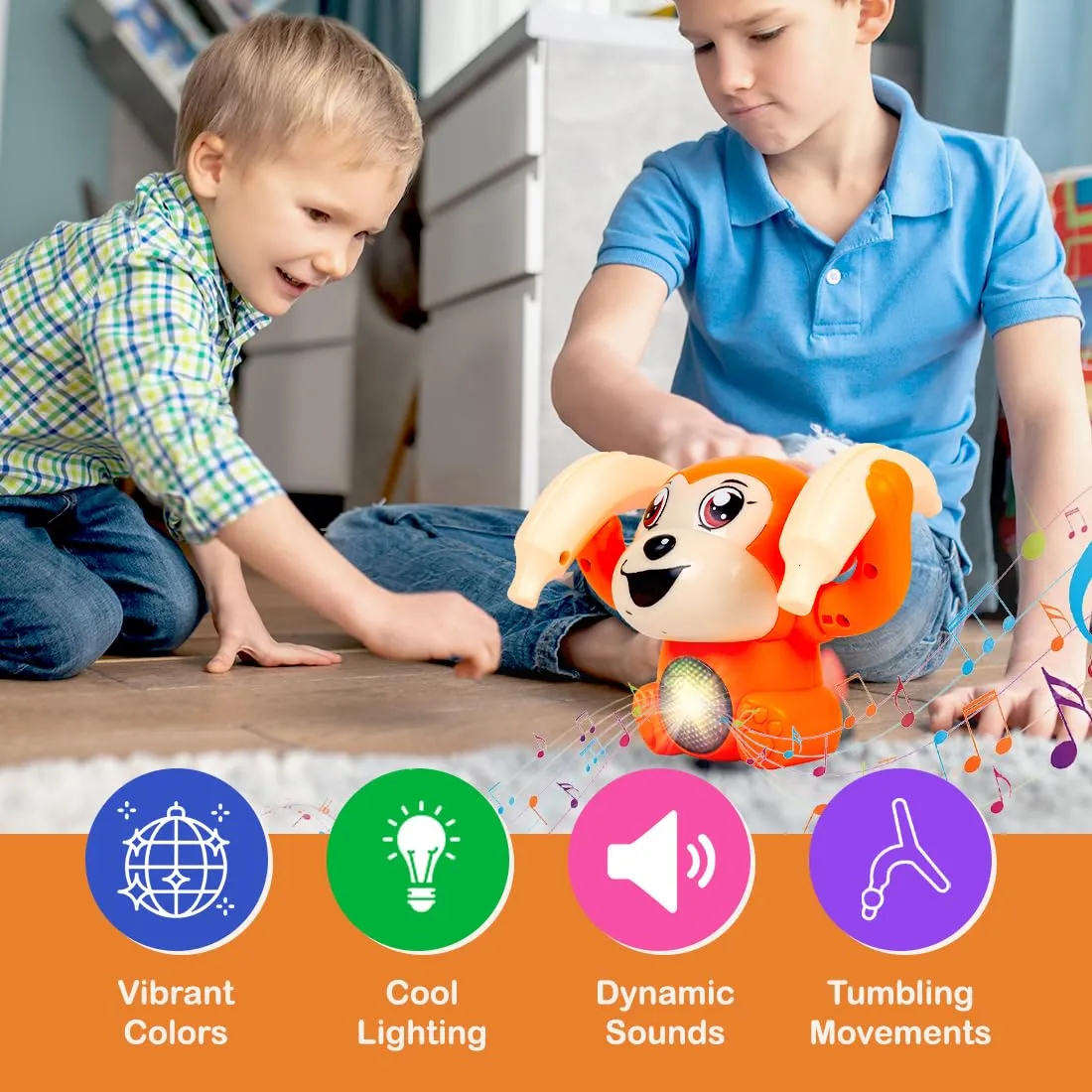 Gooyo GY-2020 Battery Operated Voice Control Monkey Toy with Musical, Dancing,Spinning,Rolling and Sensor Feature for Gifts/Kids/Babies/Boys/Girls|Orange Color,Power Source:3xAAA Battery(Not Included)