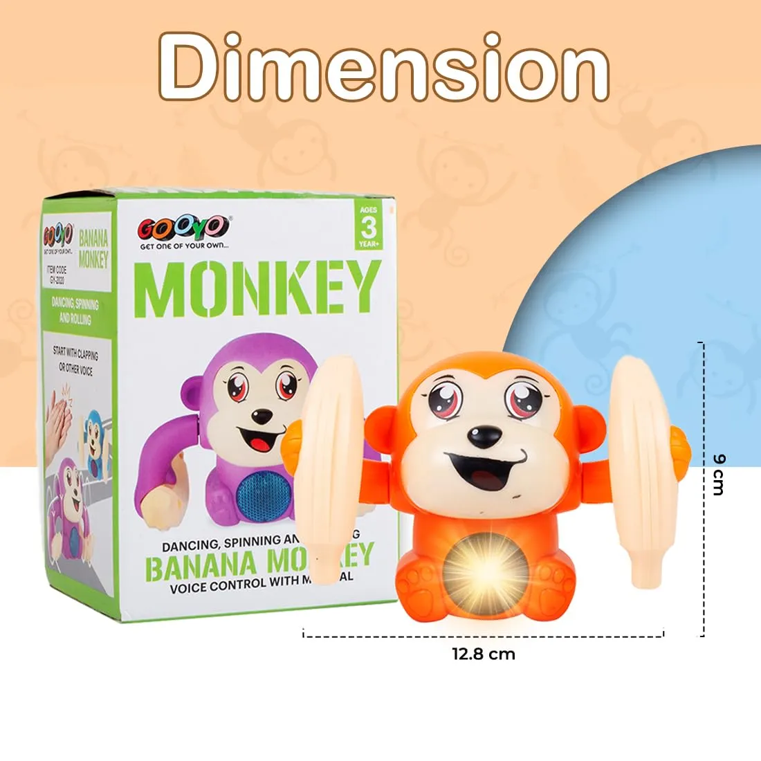 Gooyo GY-2020 Battery Operated Voice Control Monkey Toy with Musical, Dancing,Spinning,Rolling and Sensor Feature for Gifts/Kids/Babies/Boys/Girls|Orange Color,Power Source:3xAAA Battery(Not Included)