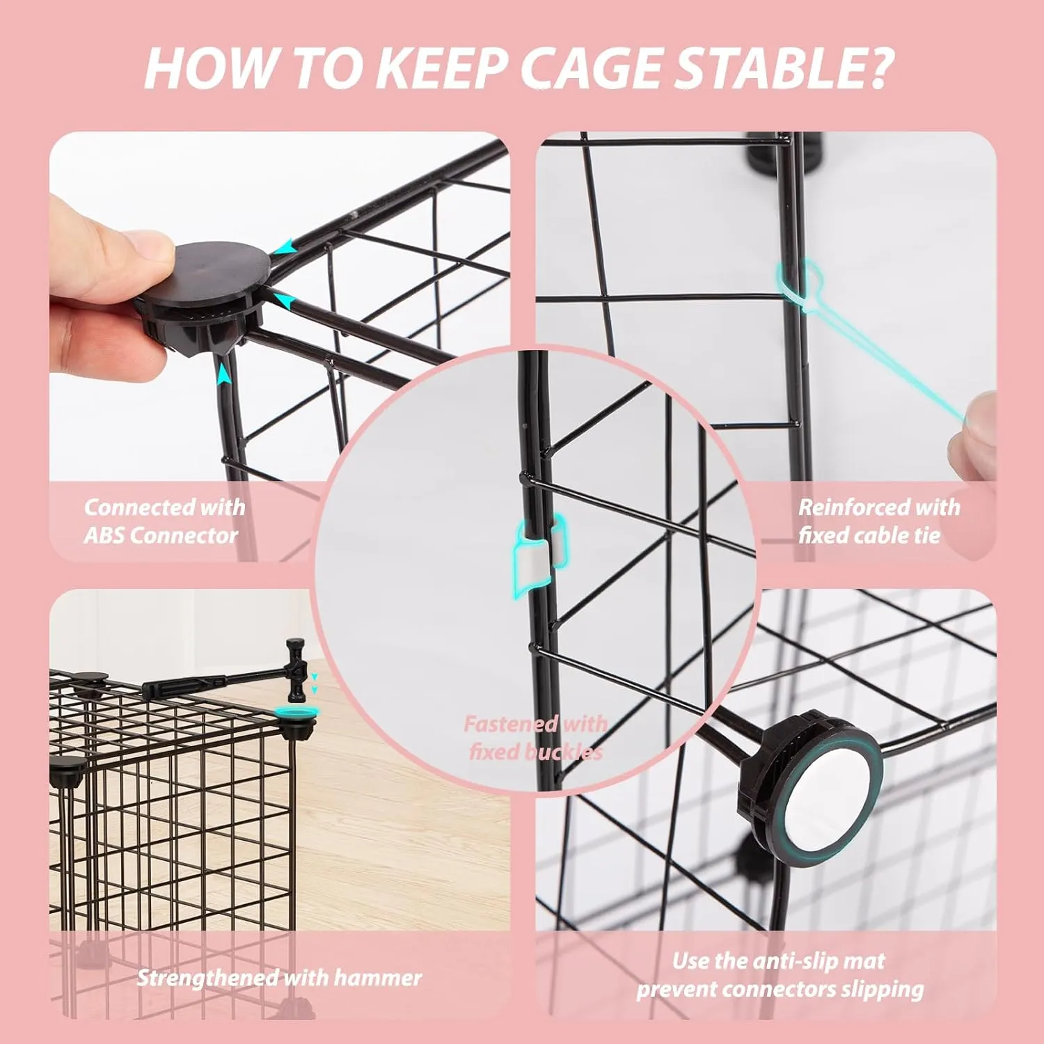 Guinea Pig Cages with Door and Top, 25x25x12inch Small Animal Cage, 12pcs Metal Grid Panels Small Animal Playpen, Expandable Cage for Guinea Pigs, Rabbits, Hamsters and Hedgehogs, Kitten